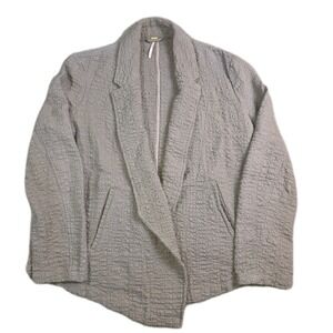 Free People Slouchy Textured Jacket M Taupe Cotton Belted Woven (READ)